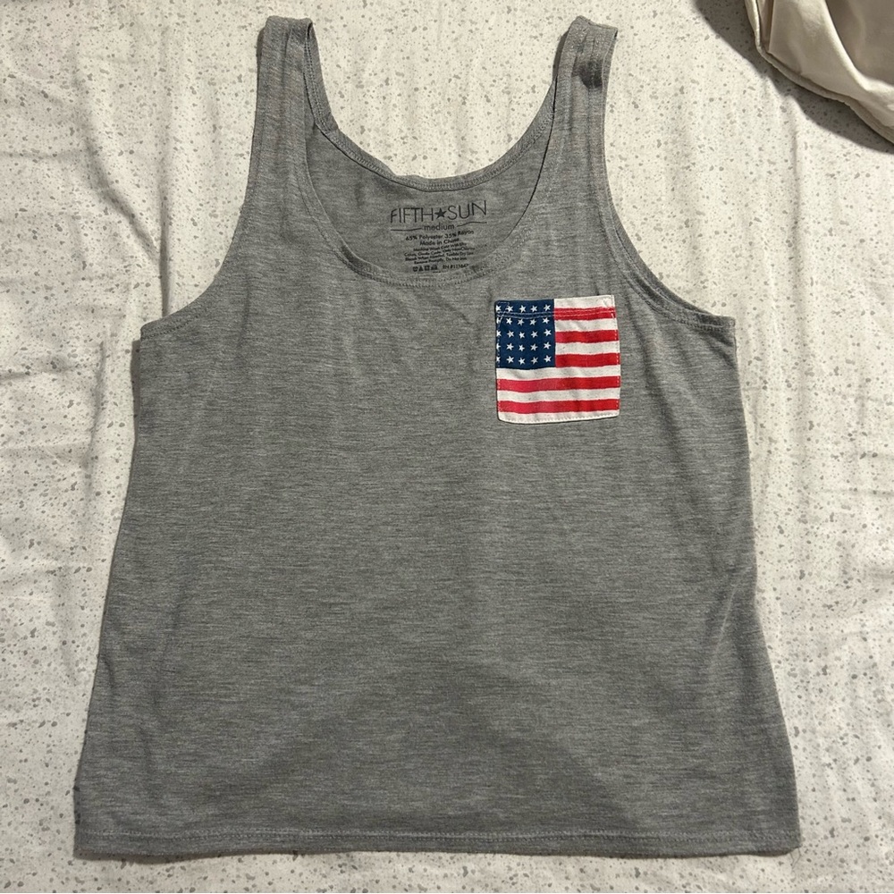 Grey American flag fifth sun tank top